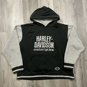 Vintage Harley Davidson Motorcycles Embroidered Size Large Black Gray‎ Hoodie
